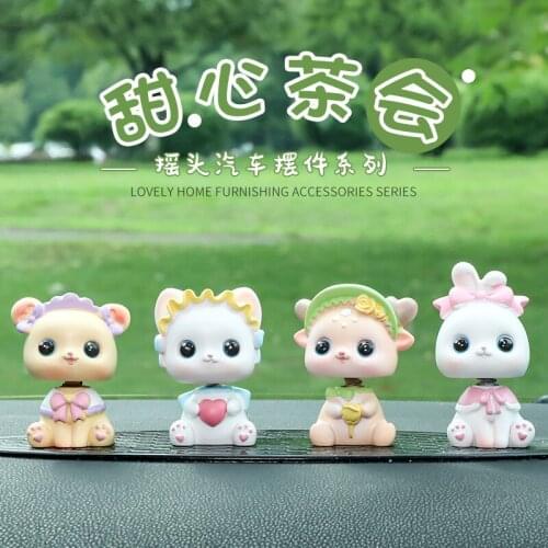 Car Ornament Cute Nodding Cartoon Animal Bear Rabbit Kitten Wobble Doll Auto Interior Decoration Accessories Toys Kids Girl Gift