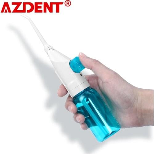 AZDENT Manual Operative Oral Irrigator 2 Jet Tips with Nasal Cavity Washer Spray Head Oral Teeth Tooth Denture Cleaner 90ml Blue