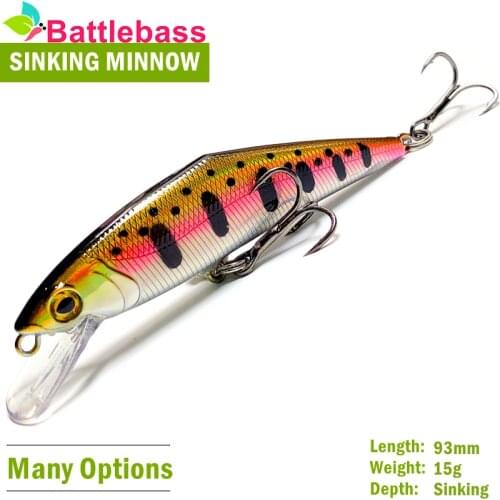 BATTLEBASS 2021 NEW Slow Speed Minnow 93mm 15g Sinking Fishing Lure Trout Artificial Hard Bait Stream Perch Jerkbait Wobbler
