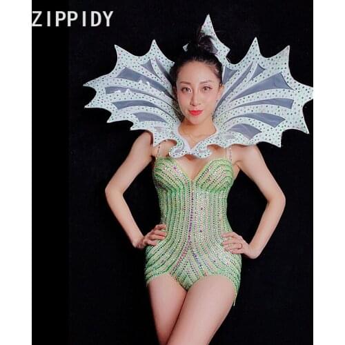 Shining Multicolor Rhinestones See Through Mesh Bodysuit Birthday Celebrate Outfit Nightclub Dance Wear Female Singer Outfit