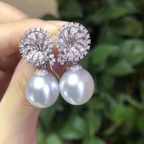D318 Pure 925 Sterling Silver Fine Jewelry 9-10mm Fresh Water White Pearl Dangle Earrings for Women Fine Pearl Earrings