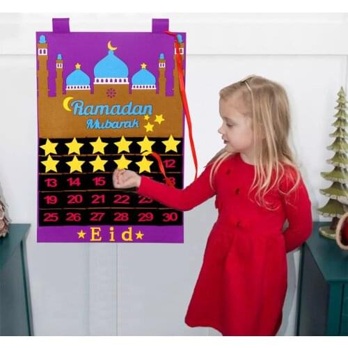 Eid Mubarak 30days Advent Calendar Hanging Felt Countdown Calendar for Kids Gifts Ramadan Party Decorations Supplies