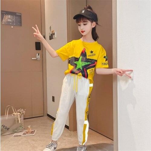 Summer Girls Clothes Sets Girls Outfits Kids Clothes Short Sleeve Tops + Pants Children Clothing Set 4 5 6 7 8 9 10 11 12 Years