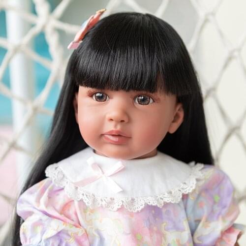 60cm Reborn Doll Girl Reborn Baby Doll In Black Skin Baby Reborn Silicone Cloth Body Toys for Children Lifelike Reborn Dolls
