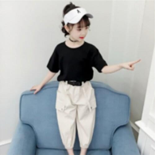 Summer Girl Suit 2021 New Big Boy Child Western Style Little Girl Fashionable Overalls Two-Piece Trendy Baby Girl Clothes