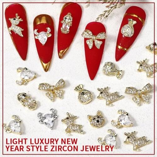 Metal Zircon Crystal Nail Art Gem Bowknot Deer Manicure Gold Luxury Nail Accessory Ornament Nail Jewelry TSLM1