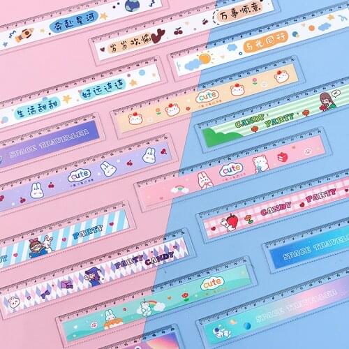 Cute Cartoon Ruler With Wavy LIne Transparent Plastic 20cm Simple Childrens Primary School Special Korean Student Stationery