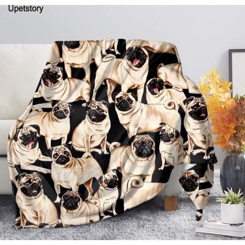 Upetstory Colorful Pug Dog Print Cute Fleece Throw Blankets Soft Warm Couch/Sofa/Bed Cover Bedspread for Adults Kids Thin Quilt