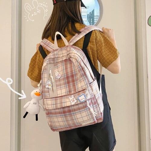 Cute Plaid Girl Backpack Women Childrens Waterproof School Bags for Teenagers Female Fashion Lightweight Kawaii Travel Backpack