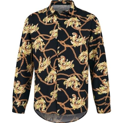 2021 New Mens relaxation fashion long sleeve Digital printing Shirts Male Long Sleeve Flower Print Casual Party Shirt Tops