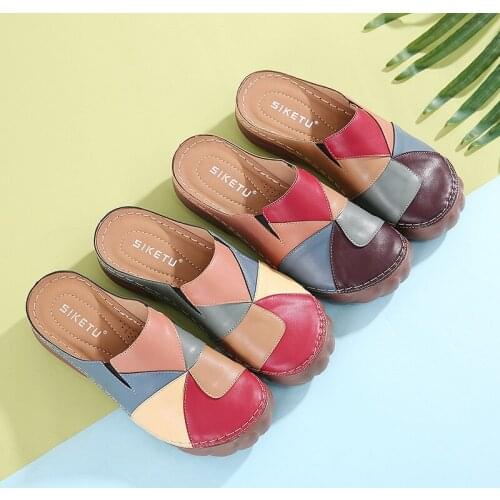 Designer Women Genuine Leather Loafers Mixed Colors mules shoes women design slipper mules femme Size 36-42