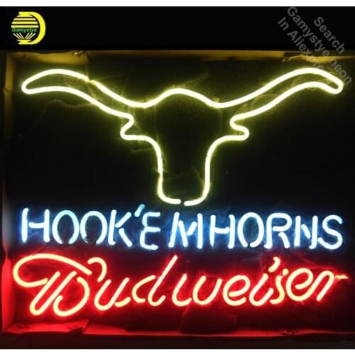 NEON SIGN For Hook Mhorns Budweise GLASS Tube Store Handcraft Art Beer Bar Room Light Signs advertise lamp personalized neon