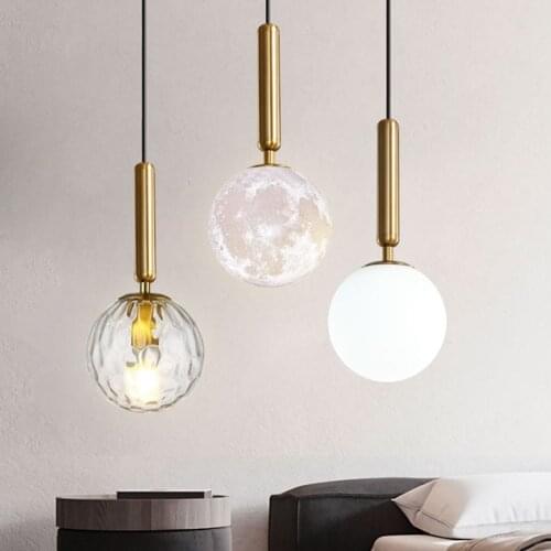 Nordic LED Moon Ball Pendant Light Modern Minimalist Glass Ball Hanging Lamp Living Room Bedside Bar Cafe Single Head Droplight