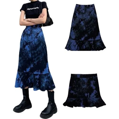 2021 New Women Fashion Tie-dye Skirt Ladies Female Stylish Ruffle Hem Skirt for Party Gathering All-match