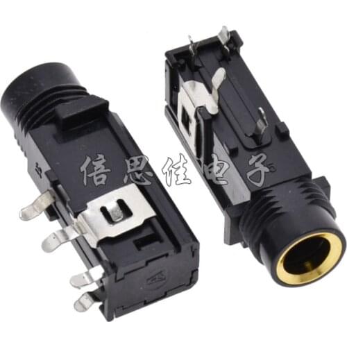 Gold-plated 6.5 New good guitar microphone audio plug 1/4" 6.35mm PCB female socket/jack audio adaptor connector,4 Pin