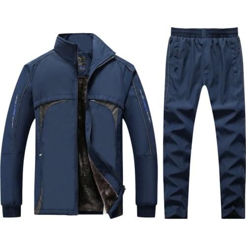 2020 New Mens Sets Autumn Winter Sets Plus Velvet Male Fashion Sportswear Clothing Fit Warm Tracksuit Zip Pocket Casual Suit