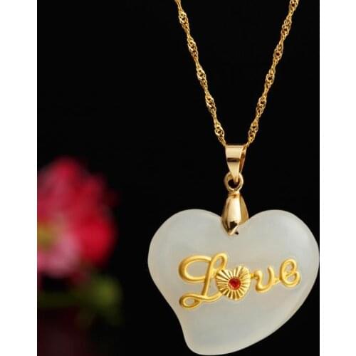 New Hetian Jade Love S925 Sterling Silver Inlaid Jade Pendant Hetian Jade Pendant Men and Women Couple Models Popular