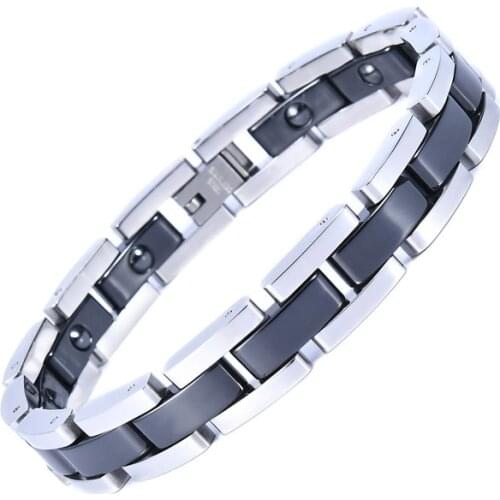 Wholesale Wedding Chain Jewelry Stainless Steel White Pink Black Ceramic Germanium Magnet Link Bracelet for Women and Men