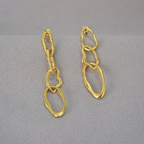 Original design irregular hollow chain brass retro asymmetrical earring earrings