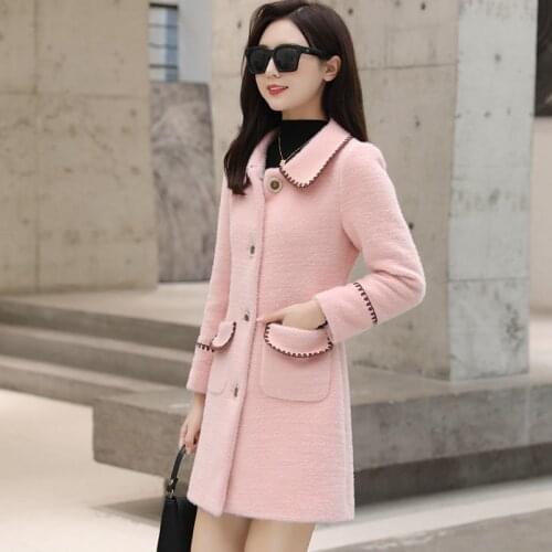 Mid-length Womens Gold Mink Woolen Coat Female Fashion Winter Jacket New Lmitation Mink Thicken Warm Casual Wool Outwear R789