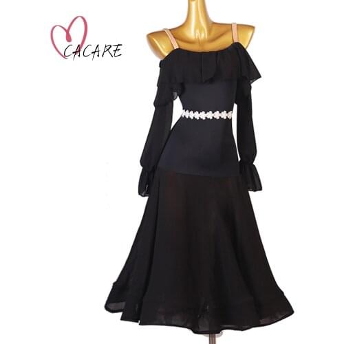 Fashion Ballroom Dance Competition Dresses Waltz Dress Standard Dance Dresses Customize D1055 Backless Ruffled Hem CACARE
