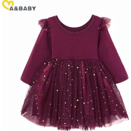 1-5Years Toddler Baby Kid Girls Dress Long Sleeve Ruffles Star Tulle Tutu Party Dresses For Girls Autumn Winter Costumes Clothes