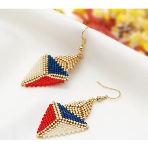 Miyuki Rice Beads Hand-made Braided Beaded Earrings Female Bohemian Color Matching Three-dimensional Geometric Retro Fashion