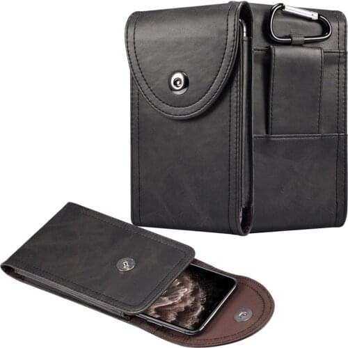 Fpr iphone 11 / 11 Pro Pu Leather Belt Bag Retro Nylon Outdoor Sports Pouch Universal Phone Waist Bag With For Xiaomi
