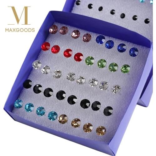 40Pcs Multi-Color Stone Crystal Ear Studs Set Elegant Earrings Avoid Allergy Pin Earrings Set For Women Girls Jewelry Wholesale