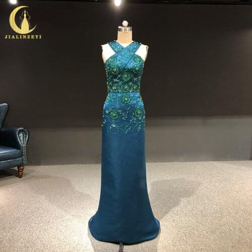 Rhine real Pictures Green Stain Mermaid Beads Crystal mermaid vestidos de noche платье на выпускной evening dresses