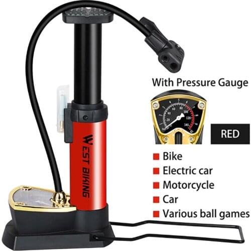MTB Bicycle Pump Portable Bike Foot Air Pump with Pressure Gauge Floor Air Inflator External Hose Fits Presta Schrader Valve