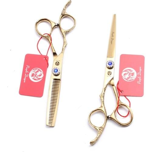 Z8002 5.5" 16cm Left-Hand Purple Dragon 440C Golden Hairdressers Scissors Cutting Scissors Thinning Shears Salon Hair Scissors