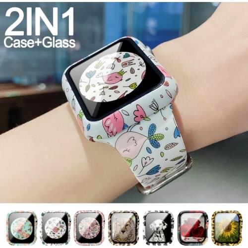 2IN1 Tempered glass + watch Case For Apple Watch 5 4 3 2 40mm 44mm Full TPU cover For iWatch Series SE 6 5 4 38mm 42mm bumper