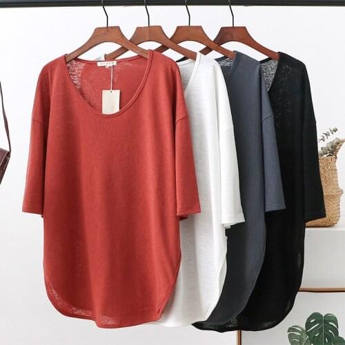 Women V-neck T-Shirts Summer 2021 New Fashion Woman Cotton Tops Tees Casual Short Sleeve Casual Tshirt Solid Color T Shirts