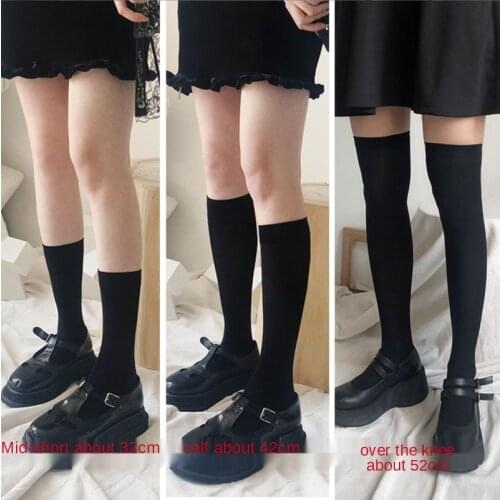 JK Woman Socks Cute Black White Velvet Lolita Long Socks Solid Color Knee High Socks Fashion Kawaii Cosplay Sexy Nylon Stockings