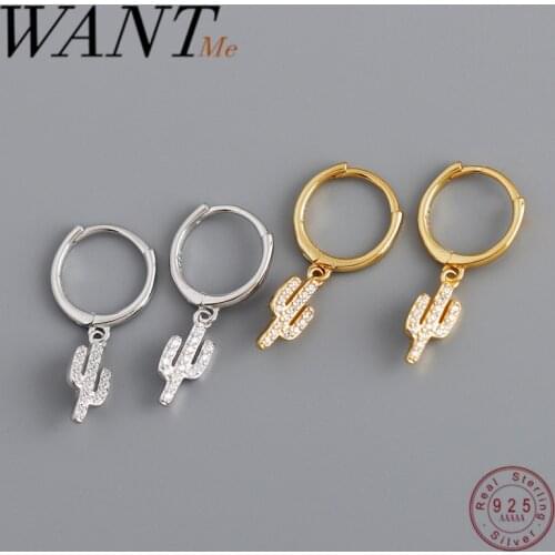 WANTME Genuine 925 Sterling Silver Pave Zircon Cactus Ear Buckle for Fashion Women Creative Luxury Bohemian Jewelry Earrings