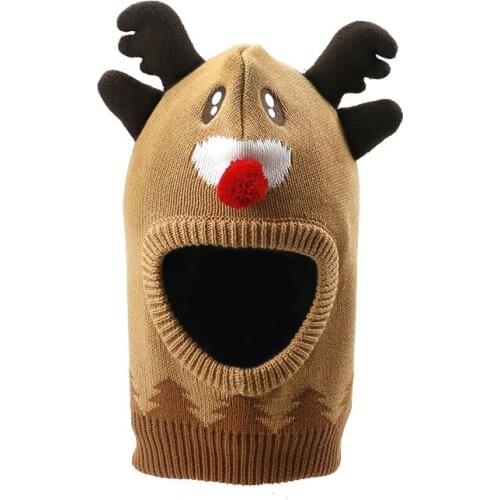 Winter Hat Kids Helmet Boy Knit Beanie Girl Fleece Lining Warm Deer Animal Skiing Outdoor Accessory Baby Headwear