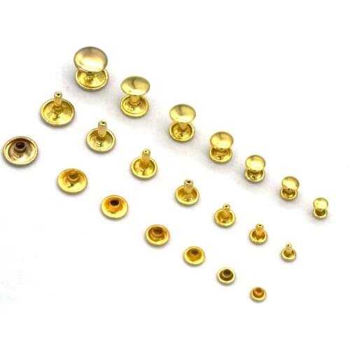 50PCS Golden Rivets Multi-Size Double Round Head Rivets Double Hat Leather Rivets Quick Rivets DIY Leather Craft Wallet Handbag