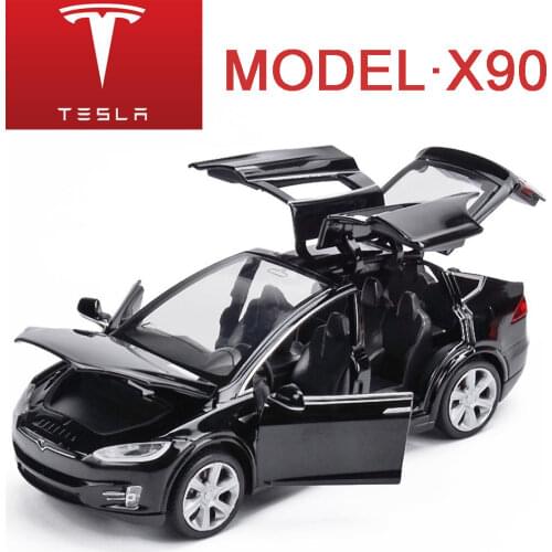 1/32 Tesla Model X90 Alloy Car Model Diecasts Metal Vehicles With Light Pull Back Function 6 Doors Opened Toys For Children Gift