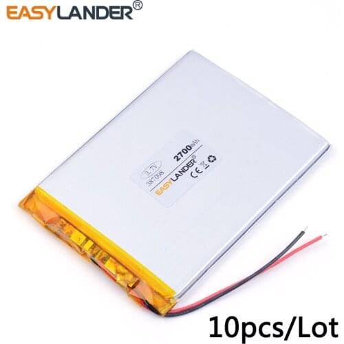 10pcs /Lot 3.7v lithium Li ion polymer rechargeable battery 387098 2700mAh 3.7V for tablet pc polymer lithium battery