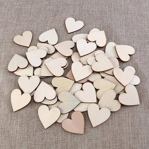 100 pcs Log Color Heart Shaped Wooden Chips Wood Ornaments Shapes Embellishment DIY Crafts Wedding Party Decorations