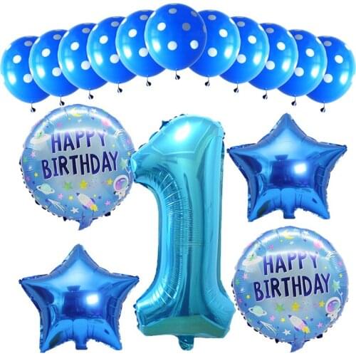 15pcs 32inch Blue Number Foil Latex Balloons Baby Shower Birthday Party Decoration 1st Years Old Birthday Party Event Supplies