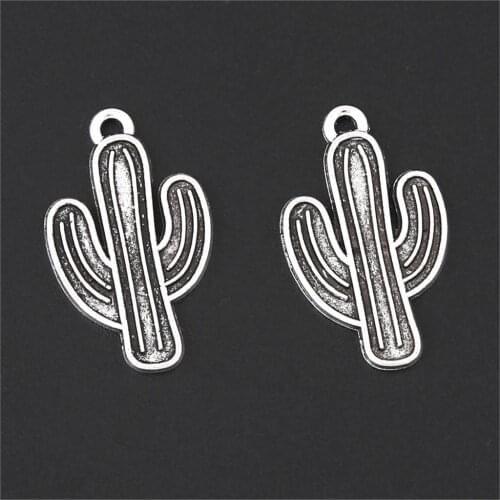 20Pcs Silver Color Desert Cactus Charms lovely Plant for Bracelet Necklace Jewelry Making DIY Handmade Jewelry 26X16mm A3190