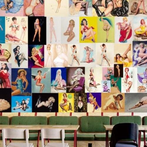 Custom size 3D hand-painted retro sexy girl beauty wallpaper mural couple fun bar living room bedroom dining room PVC home