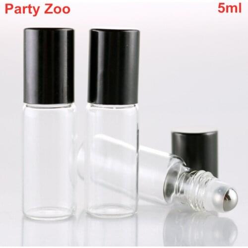 500 X 5ml Portable Clear Glass Roll On Bottle With Metal Ball Refillable Roller Essential Oil Vials Perfume Packing Bottle