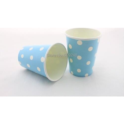60pcs 90Z Birthday Wedding Party White Polka Dot Blue Paper Water Cups Coffee Drinking,3 Days Delivery on Orders over $100