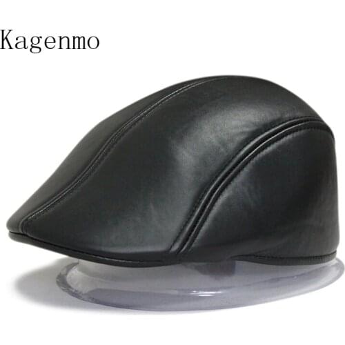 Kagenmo Fashion simple collocation winter warm pu leather beret male sunhat cold autumn thermal hat winter leather warmth cap