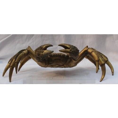 Bi002795 12" China Chinese Pure Brass Folk Fengshui Fu Animal Big Crab Statue sculpture
