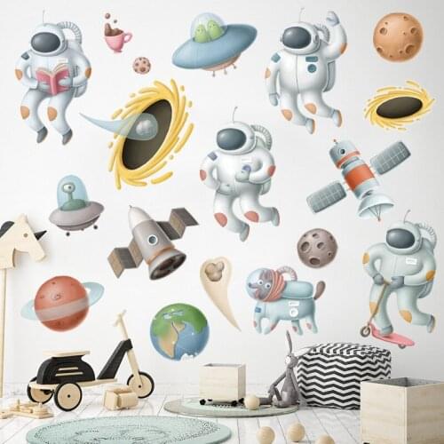Big Creative Space Planet Pilot Universe Wall Sticker Cartoon for Childrens Room Kindergarten Classroom Stickers Black Hole
