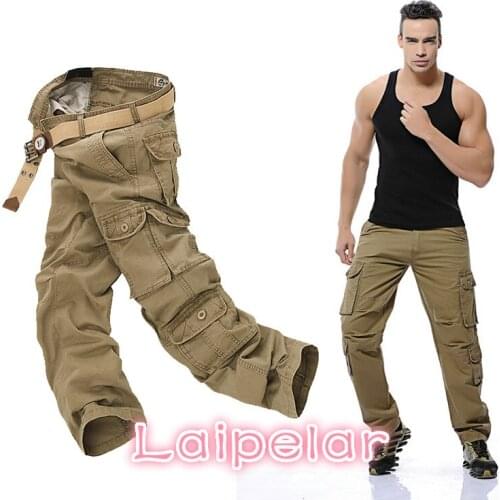 New Mens Cargo Pants army green black big pockets decoration Casual easy wash trousers male spring &autumn pants size 28-46